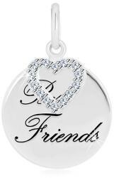 Ekszer Eshop 925 ezüst medál - fényes kör, " Best Friends" felirat, szív körvonala cirkóniákkal