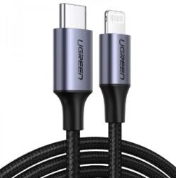 UGREEN CABLU alimentare si date Ugreen, "US304", Fast Charging Data Cable pt. smartphone, USB Type-c la Lightning Iphone certificare MFI, braided, PVC, 1m, negru "60759" (include TV 0.06 lei) - 6957303867592
