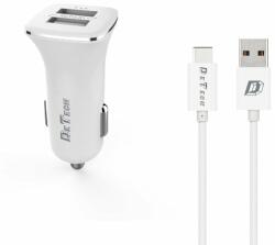 DeTech Зарядно устройство за кола DeTech, DE-C01C, 5V/2.4A, 12/24V, С Type-C кабел, 2 x USB, Бял (14125)