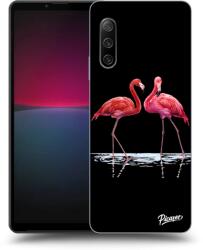 Picasee Husă neagră din silicon pentru Sony Xperia 10 IV 5G - Flamingos couple