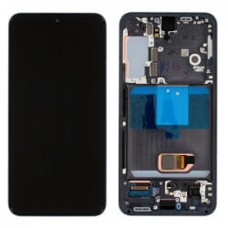 Samsung S901 Galaxy S22 Előlap keret+LCD Kijelző+Érintőüveg, Fekete, Phantom Black (GH82-27520A, GH82-27521A) Service Pack
