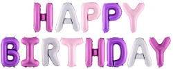 PartyDeco S. r. o Fólia lufi , Happy Birthday betűk, színátmenetes, lila-pink 340x35