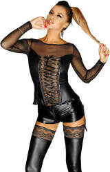 Noir Handmade F130 Powerwetlook Corsage Top with Long Sleeves, Lacing and Tull Inserts Narcissist M