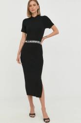 KARL LAGERFELD rochie culoarea negru, midi, mulata 99KK-SUD0E6_99X
