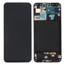 Samsung A505F Galaxy A50 LCD Kijelző+Érintőüveg+Keret, Fekete, Black (GH82-19204A, GH82-19713A, GH82-19714A, GH82-19289A) Gyári, Service Pack
