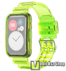  Okosóra szilikon szíj / szilikon tok - ÁTTETSZŐ NEONZÖLD - 253mm hosszú - HUAWEI Watch Fit 2 Classic Edition / Watch Fit 2 Active Edition