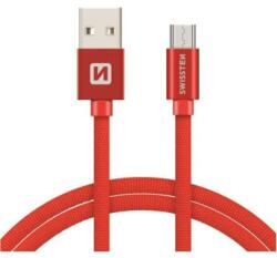 SWISSTEN Adatkábel textil bevonattal, USB/mikro USB, 2 m, Piros