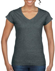 Gildan Női póló Csapott ujjú Gildan Ladies Softstyle V-Neck T-Shirt - S, Sötét heather szürke