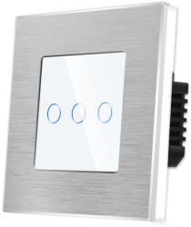 Luxion Intrerupator Triplu cu Touch din Sticla si Rama de Aluminiu LUXION, Protocol ZigBee