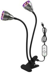  Növény nevelő lámpa csíptethető, USB, fényerő szabályozós, teljes spektrumú (2 fej)