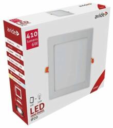 Avide LED Beépíthető Négyzetes Mennyezeti Lámpa, ALU, 6W, WW, 3000K, 410 lumen, fehér keret, süllyesztett, LED panel, meleg fehér (A2349)