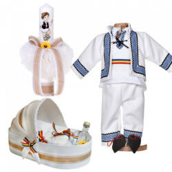 Produs vandut si livrat de S. C. Denikos Creativ S Set botez national baietel, trusou botez landou, lumanare si costum popular, Denikos® 1048