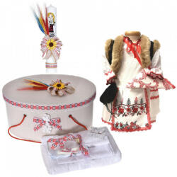 Produs vandut si livrat de S. C. Denikos Creativ S Set costumas rochita nationala, trusou botez, cutie trusou si lumanare, decor traditional, Denikos® C9107