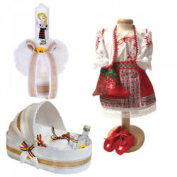 Produs vandut si livrat de S. C. Denikos Creativ S Set botez traditional fetita, trusou botez landou, lumanare si costum traditional, Denikos® 979