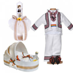 Produs vandut si livrat de S. C. Denikos Creativ S Set botez popular baietel, trusou botez landou, lumanare si costum traditional, Denikos® 1049