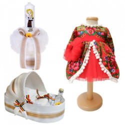 Produs vandut si livrat de S. C. Denikos Creativ S Set botez traditional fetita, trusou botez landou, lumanare si costum traditional, Denikos® 988