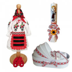 Produs vandut si livrat de S. C. Denikos Creativ S Set costum popular rochita, trusou si lumanare personalizata, decor traditional Denikos® C9016
