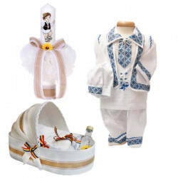 Produs vandut si livrat de S. C. Denikos Creativ S Set botez national baietel, trusou botez landou, lumanare si costum popular baiat, Denikos® 964