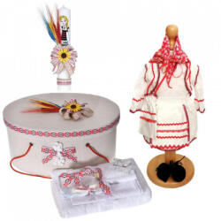 Produs vandut si livrat de S. C. Denikos Creativ S Set costumas rochita traditionala, trusou botez, cutie trusou si lumanare, decor rustic, Denikos® C9106