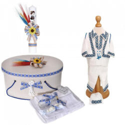 Produs vandut si livrat de S. C. Denikos Creativ S Set traditional, trusou botez, cutie trusou, lumanare si costum popular baietel, Denikos® C9090