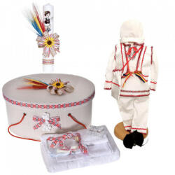 Produs vandut si livrat de S. C. Denikos Creativ S Set traditional, trusou botez, cutie trusou, lumanare si costum popular baietel, Denikos® C9096