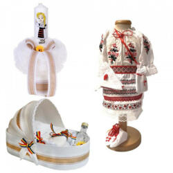 Produs vandut si livrat de S. C. Denikos Creativ S Set botez traditional fetita, trusou botez landou, lumanare si costum traditional, Denikos® 976