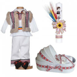Produs vandut si livrat de S. C. Denikos Creativ S Set botez traditional baiat, trusou botez landou, lumanare si costum popular, Denikos® C9269