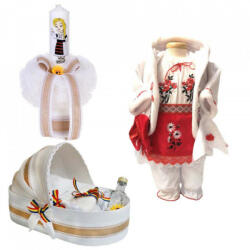 Produs vandut si livrat de S. C. Denikos Creativ S Set botez traditional fetita, trusou botez landou, lumanare si costum traditional, Denikos® 981