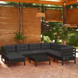 vidaXL Set mobilier grădină cu perne, 8 piese, negru, lemn masiv pin (3096657) - comfy