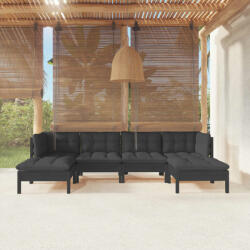 vidaXL Set mobilier grădină cu perne, 6 piese, negru, lemn de pin (3097083) - comfy