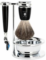 MÜHLE RYTMO borotválkozó szett - állvány, tál, borotva Fusion fejjel, pure badger ecset - fekete gyanta