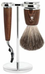 MÜHLE RYTMO borotválkozó szett - állvány, Mach 3 borotva, pure badger ecset - gőzölt kőris