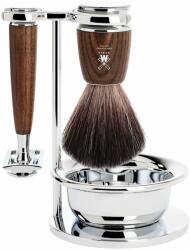MÜHLE RYTMO borotválkozó szett - állvány, tál, zárt fejű borotva, Black Fibre kefe - gőzölt kőris