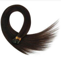 HairExtensionShop Keratinos I-TIP Emberi Póthaj Mikró Gyűrűzéshez Natúr Barna 60cm (Szín #2) (RIT602)