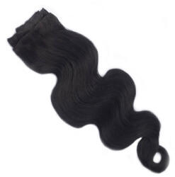 HairExtensionShop Csatos Hullámos Emberi Póthaj Standard Fekete Színben 40cm Body Wave (Szín #1) (RCBW401)