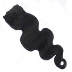 HairExtensionShop Csatos Hullámos Emberi Póthaj Standard Fekete Színben 50cm Body Wave (Szín #1) (RCBW501)