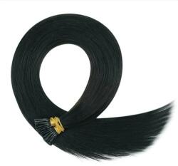 HairExtensionShop Keratinos I-TIP Emberi Póthaj Standard Mikró Gyűrűzéshez Koromfekete 50cm (Szín #1) (RIT501)