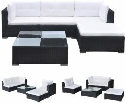 vidaXL Set mobilier cu perne, 5 piese negru poliratan 41872/3057781