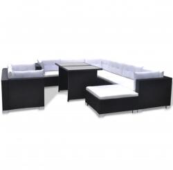 vidaXL Set mobilier cu perne, 10 piese, negru poliratan 41878