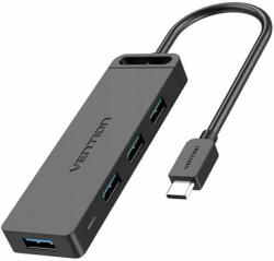 Vention Type-C to 4-Port USB 3.0 Hub with Power Supply Black 0.15M ABS Type (TGKBB)