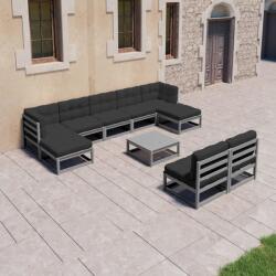 vidaXL Set șezlonguri grădină cu perne, 10 piese, gri, lemn masiv pin (3077141)