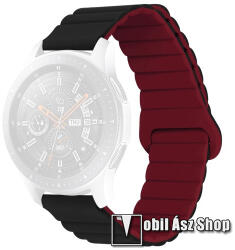Okosóra loop szilikon szíj - szilikon, mágneses, bordázott mintás - FEKETE / BORDÓ - 125mm + 92mm hosszú, 22mm széles - SAMSUNG Galaxy Watch 46mm / Watch GT2 46mm / Watch GT 2e / Galaxy Watch3 45mm /