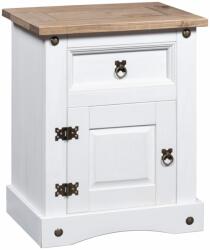 vidaXL Noptieră, alb, 53x39x67 cm, lemn de pin mexican, gama Corona (282618) - vidaxl