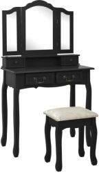 vidaXL fekete császárfa fésülködőasztal-szett ülőkével 80x69x141 cm (289320) - pepita