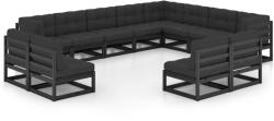 vidaXL Set mobilier grădină cu perne, 12 piese, negru, lemn masiv pin (3076948) - comfy