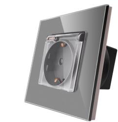 Luxion Priza Simpla cu Capac de Protectie cu Rama din Sticla LUXION - culoare gri