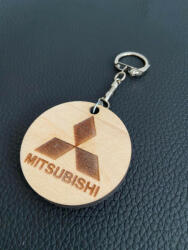 Mitsubishi gravírozott fa kulcstartó 8mm nyírfából 5cm átmérővel (DP-FAMITSU)