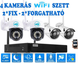 4 Kültéri MIX Wifi 2 forgatható és 2 fix megfigyelő kamera rendszer 3MP, 8 csatornás ONVIF NVR, színes éjszakai látás, H. 265+