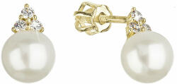 Pavona Cercei de aur sâmburi cu alb perla de râu și trei zirconi 91P00025