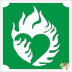 Body Deco 5x5 cm-es Csillámtetoválás sablon - Lángoló szív 318